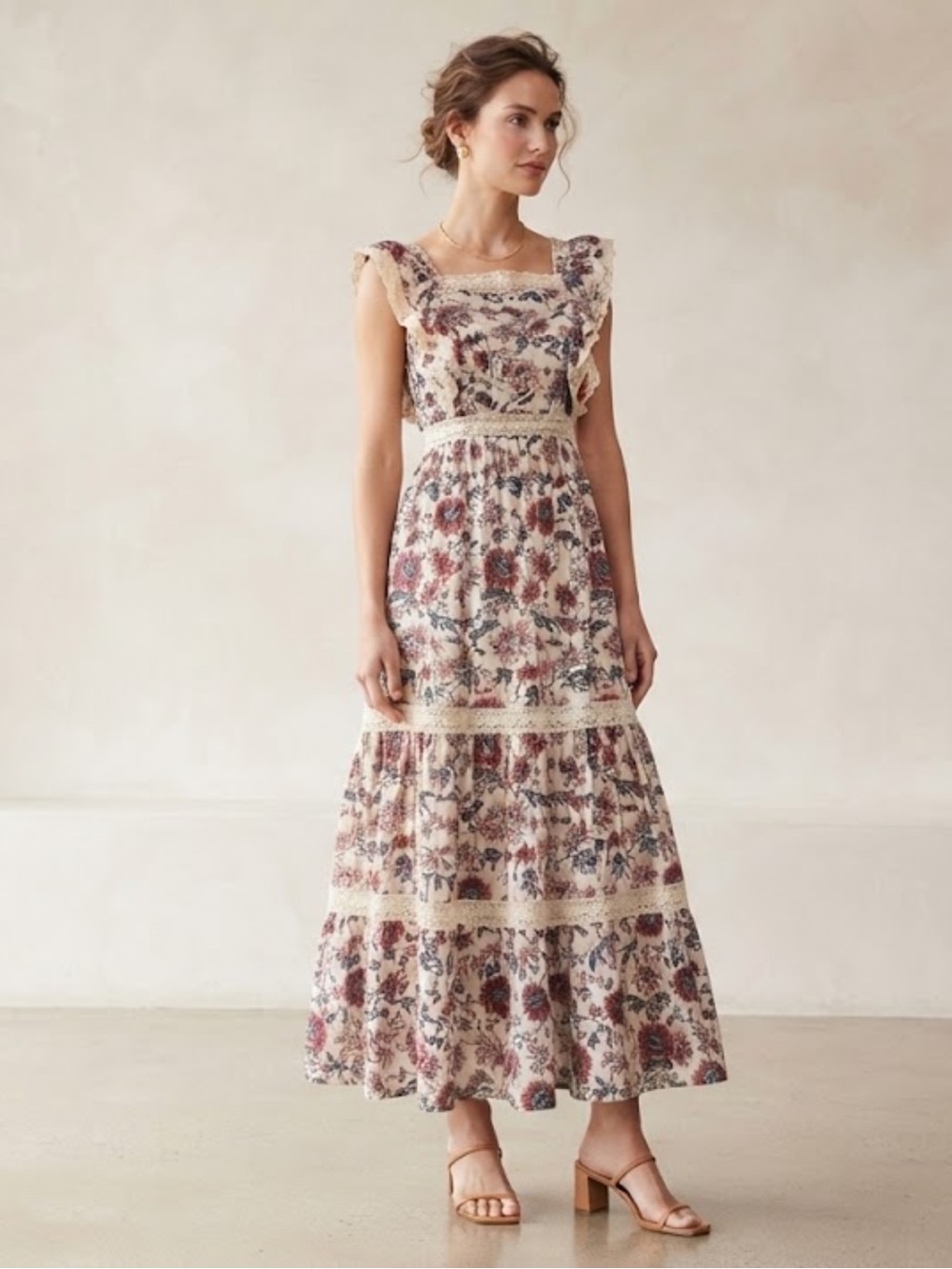 SOEUR Bella Maxi Dress Cotton Lace Tiered Size 6